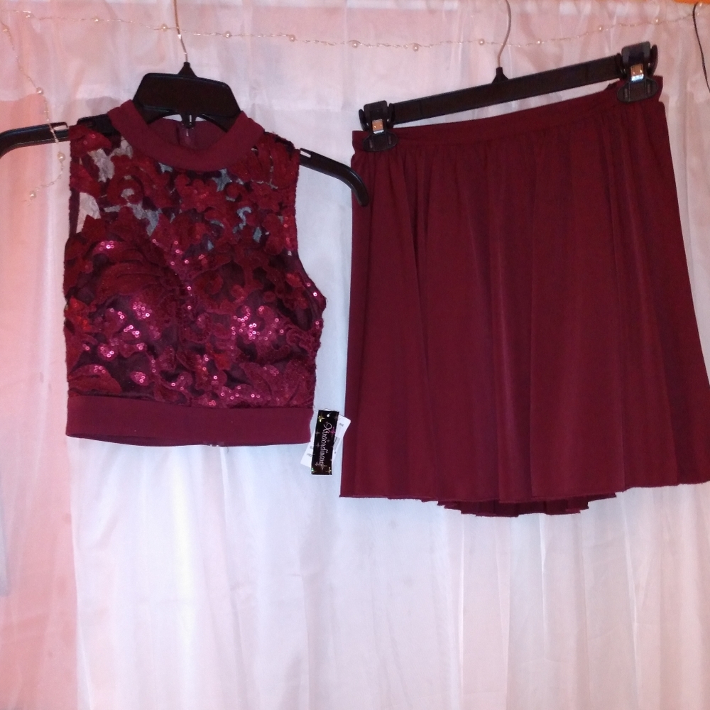 Xtraordinary 2 Piece Wine Sequined Formal